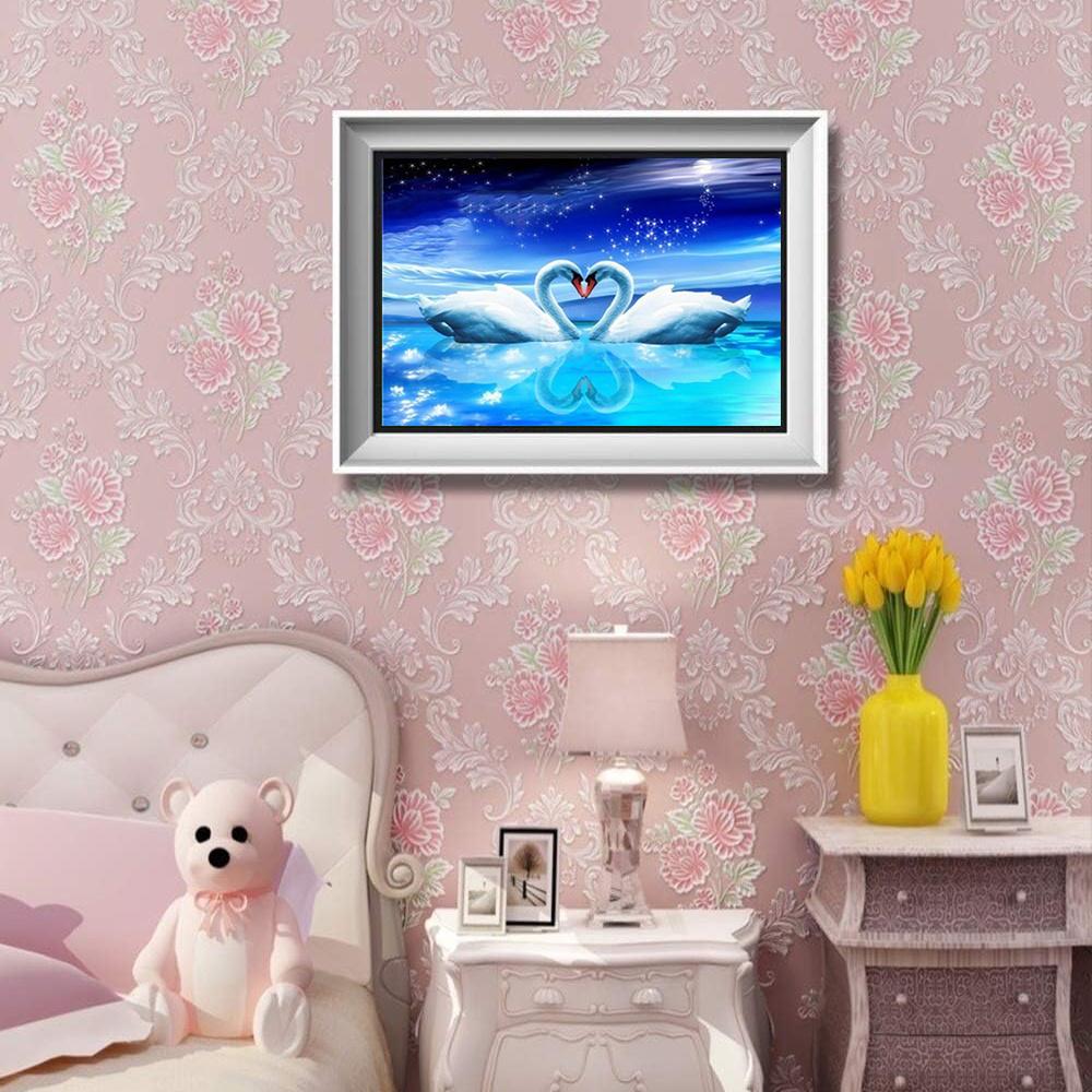 DIY Diamond Painting Two Swans Cross Stitch Kit Mosaic Art Diamond Painting Full Circle/Square Diamond Home Decoration