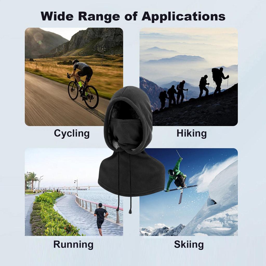 Winter Face Cover Fleece Hat With Drawstring Cold Weather Skiing Hooded Scarf For Women Runners Cyclists Camping Cycling