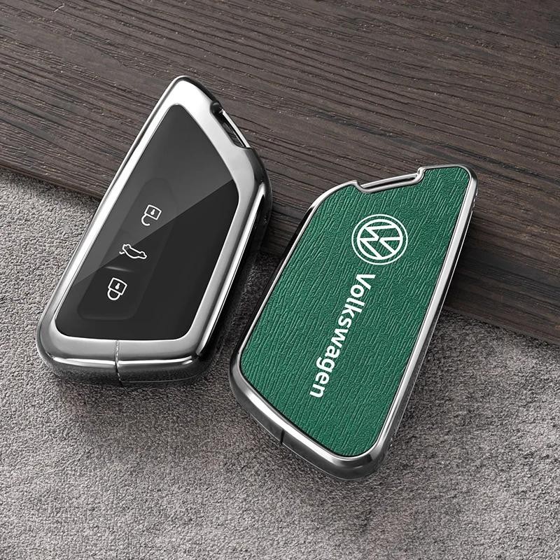 

2025 Hot Wooden Grain Leather Car Smart Key Case Cover Shell Fob Holder For VW Volkswagen ID.3 ID.4 Golf 8 2022 2023 MK8 Auto Ac