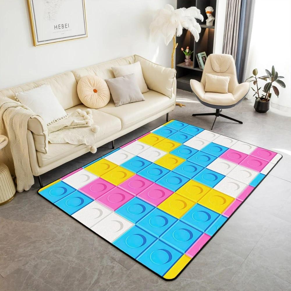 Rainbow Building Blocks Inspired Carpets for Living Room Decor Construction Carpet for Boys Girls Bedroom Washable Entrance Rug
