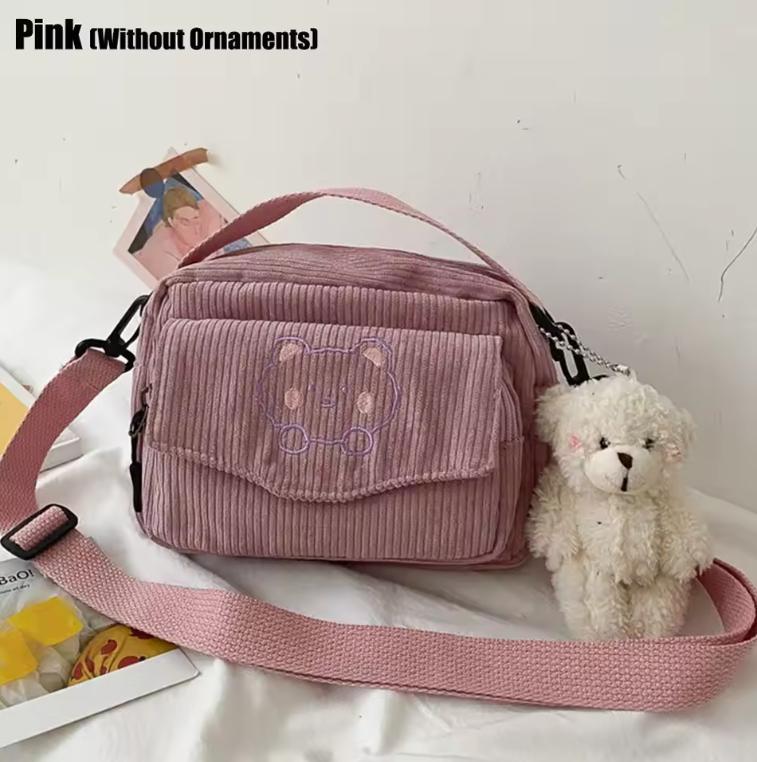 Fashion Satchel Corduroy Handbags Student Totes Messenger Bag Shoulder Bags