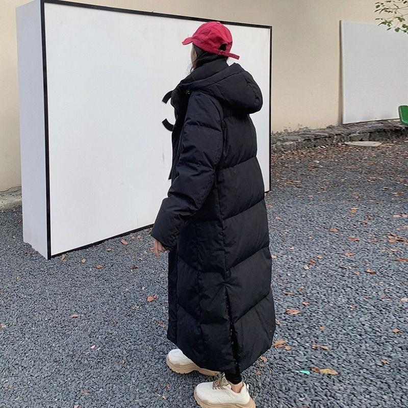 

Длинное хлопковое пальто для женщин, Хлопковое пальто длиной до колена, Новая корейская версия, Свободная утолщенная хлопковая куртка, Зимнее пальто 2XL чёрный