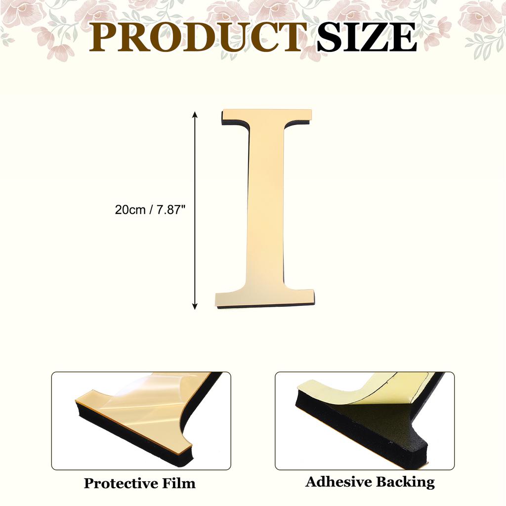 20cm 3D Mirror Acrylic Wall Sticker 26 English Letters Wall Sticker Decals Self-Adhesive Wall Art Mural Home Party Light Gold