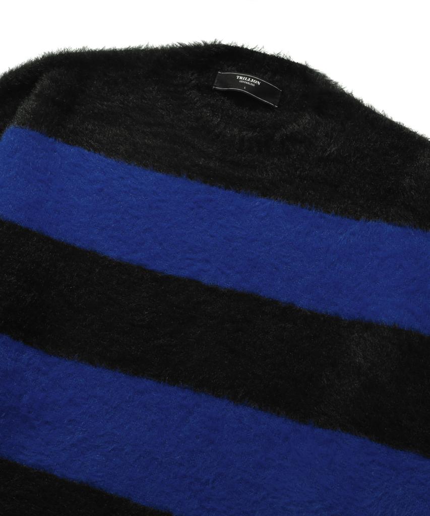 TRILLION Hairy Brush Striped Crew Neck Knit (Blue)