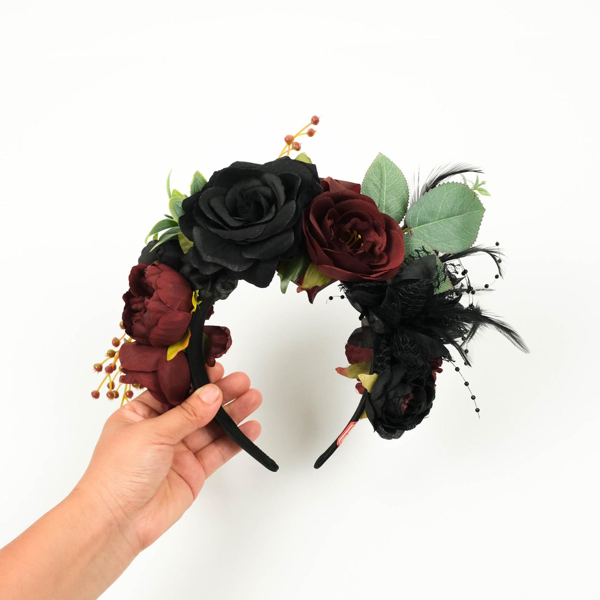 Vintage Rose Peony Double-Sided Headband for Halloween & Party Decor