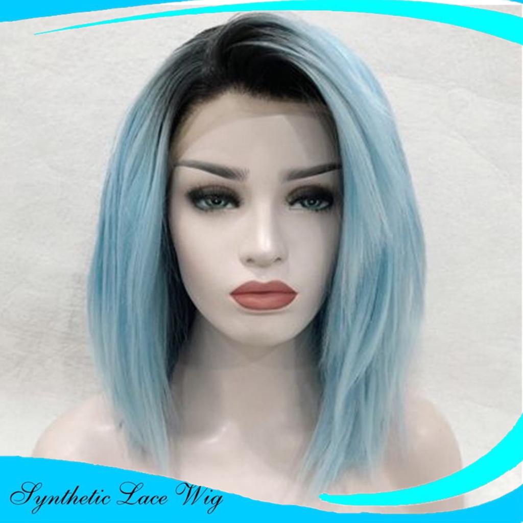 Buy 14Inch Lace Front Wig Synthetic Fiber Hair Women Bright Blue