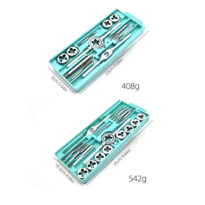 Set di Maschi e Filiere Manuali 12/20 Pezzi M3-M12 Conico Dritto Strumenti di Foratura Portatili per Compiti di Foratura su Acciaio Inossidabile