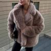 Women Faux Fur Coats Solid Thick Jackets Long Sleeves Notched Collar Covered Buttons Loose Fit Elegant Casual  Autumn Winter