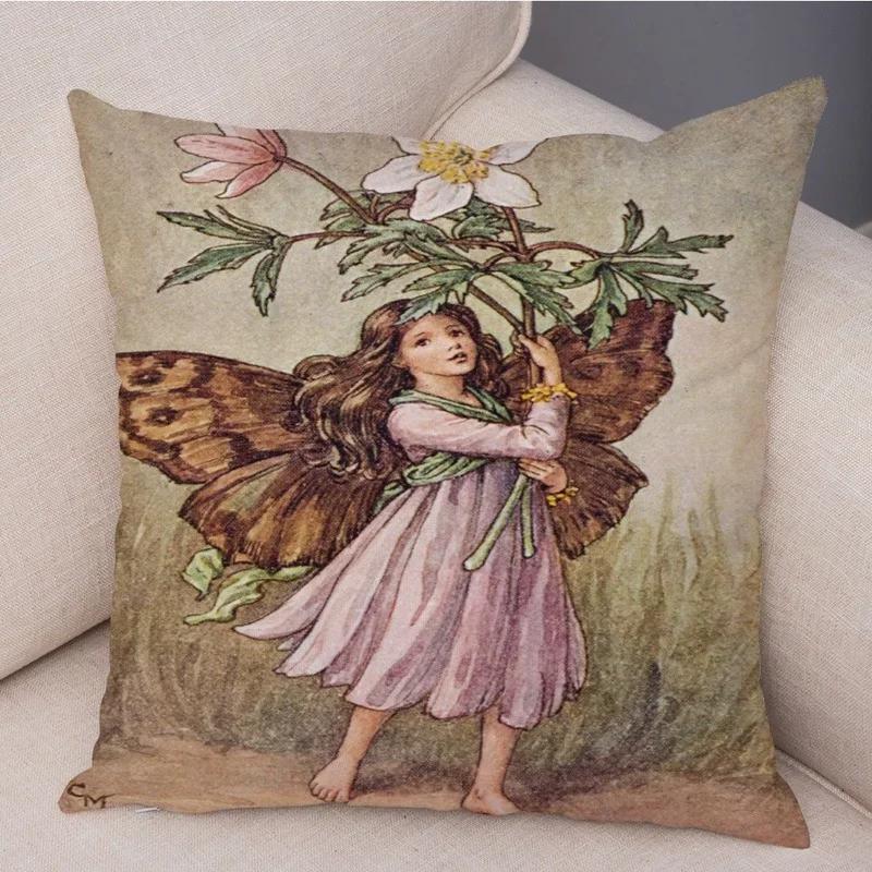 Lovely Color Cartoon Flower Girl Soft Cushion Set Fairy Tale World Elf Decoration Living Room Bedroom Sofa Home 45*45cm
