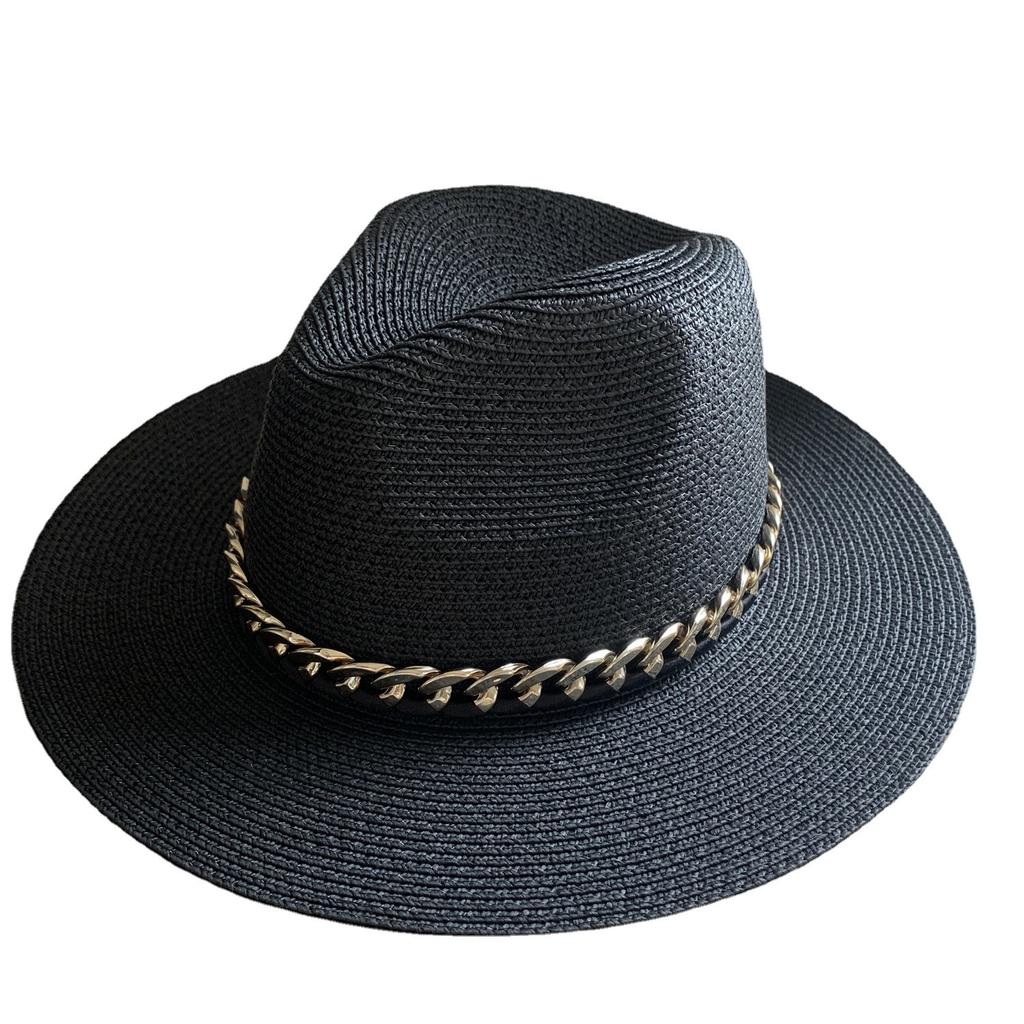 European and American hip hop black hat acrylic chain jazz straw hat children's street shot fashion sunshade panama top hat