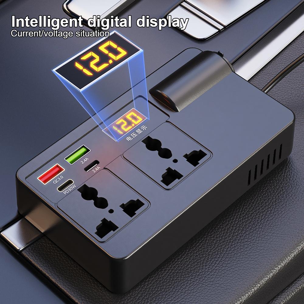 200W Power Adapter Universal DC 12V/24V To AC 220V Converter Car Inverter Voltage Detection USB/PD/Type-C Chargers ON/OFF Switch