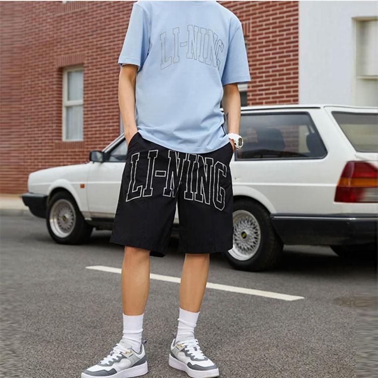 Li Ning Letter Print Reflective Loose Drawstring Casual Shorts Men Shorts Black AKSR689-1