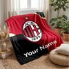 AC Milan Custom Name Text Flannel Blanket Soccer Logo Personalized Fleece Throw Blanket Special Gift For Sofa Bedroom Home