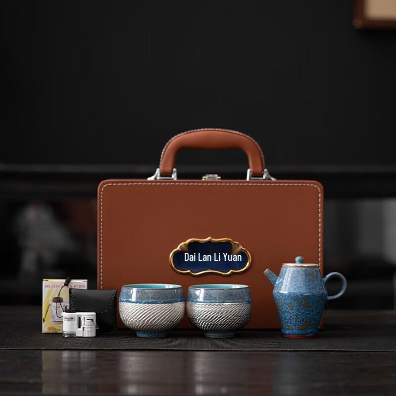 Sushi Ceramics Master Zheng Wenqiang Blue Daisy Silver-Plated Kung Fu Tea Set