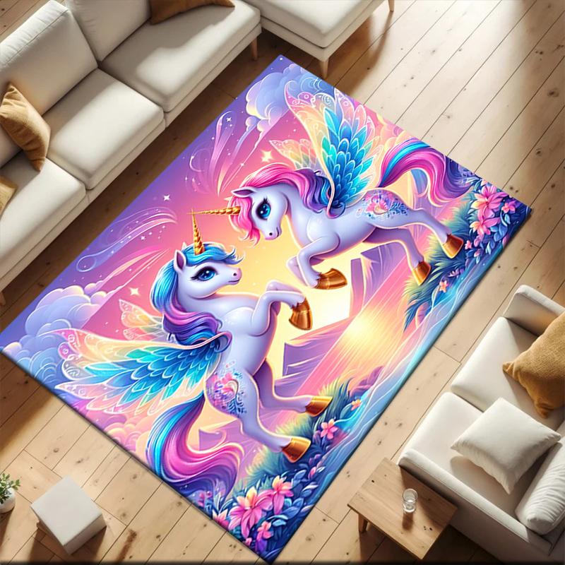 1pc Unicorn Twins Carpet Rug for Living Room Bedroom Home Sofa Decoration,Kids play Non-slip Floor Mat