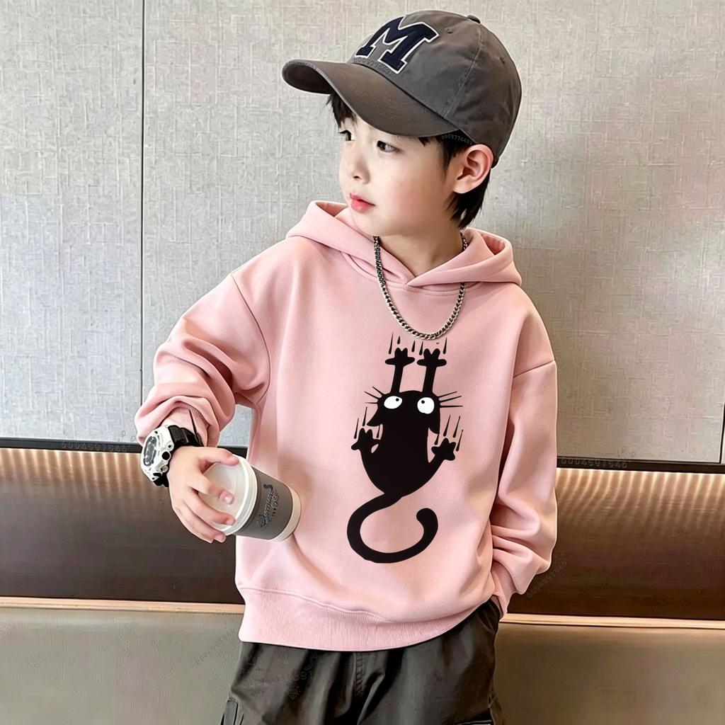 Y2K Kids Hoodie Sweatshirt Funny Upside Down Black Cat Print Long Sleeve Pullover