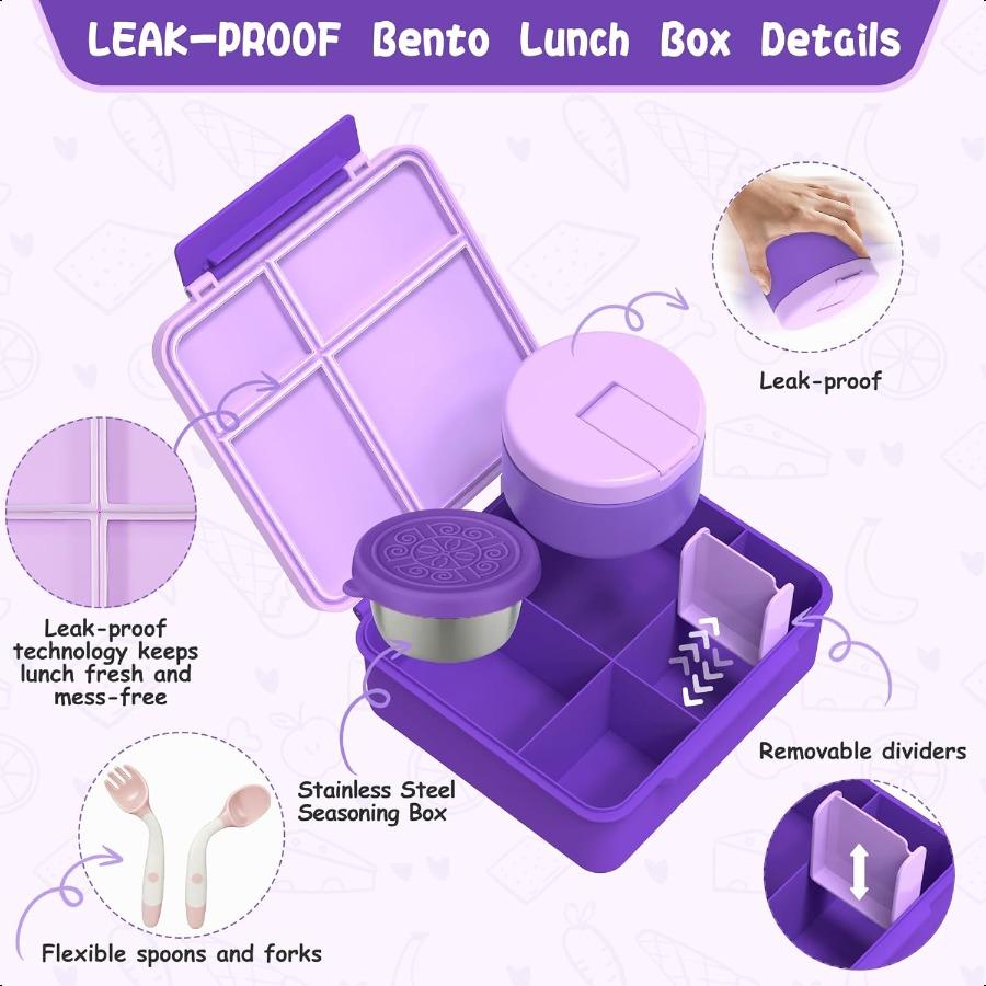 Bento Lunch Box with 8oz Soup Thermo Leakproof Lunch Food Containers with 4 Compartment Insulated Hot Food Jar with Lunch Bag f