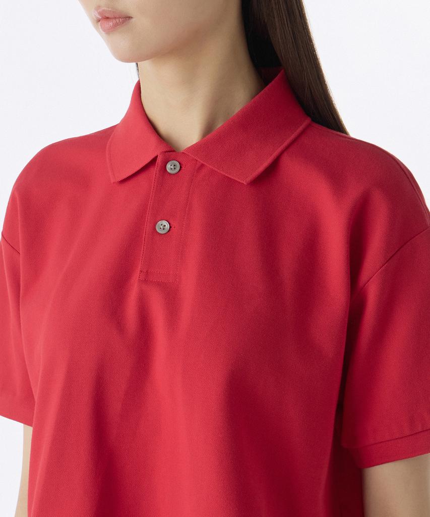 MUSINSA STANDARD WOMAN [Cooltandard] Women'S Relaxed Crop Pique Polo Shirt [Red]