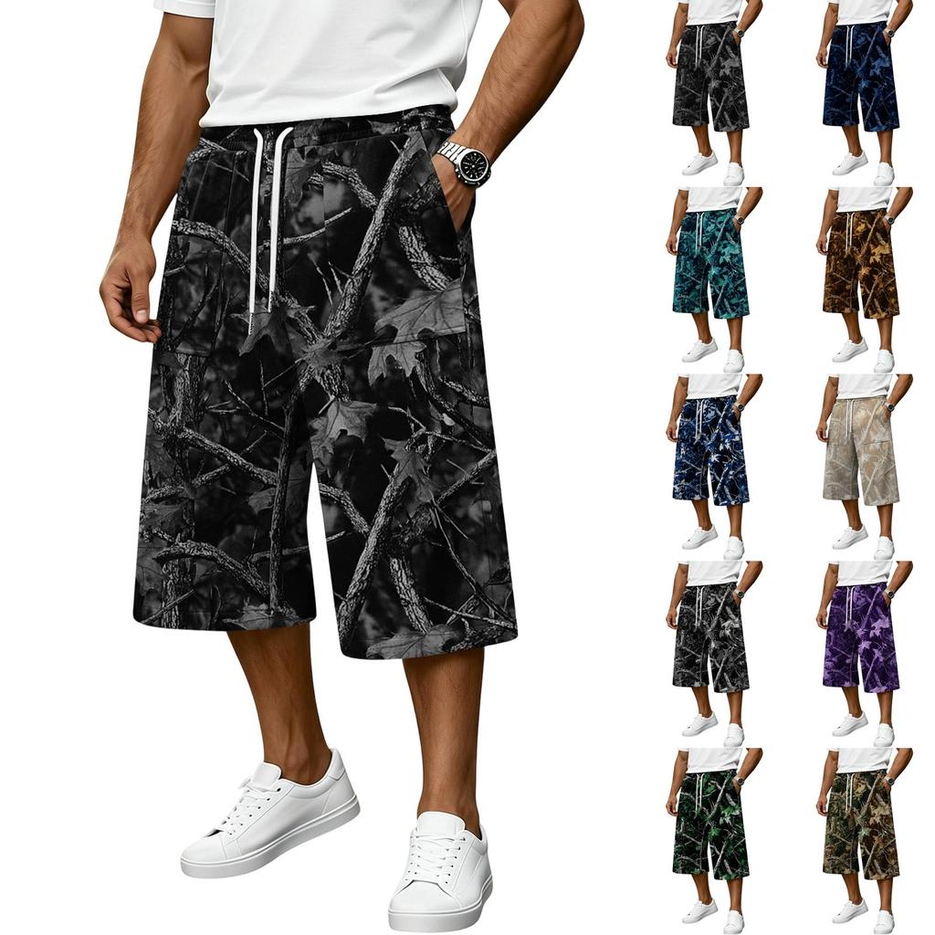 Men's Casual Drawstring Cargo Shorts Plaid Camouflage Pattern for Summer