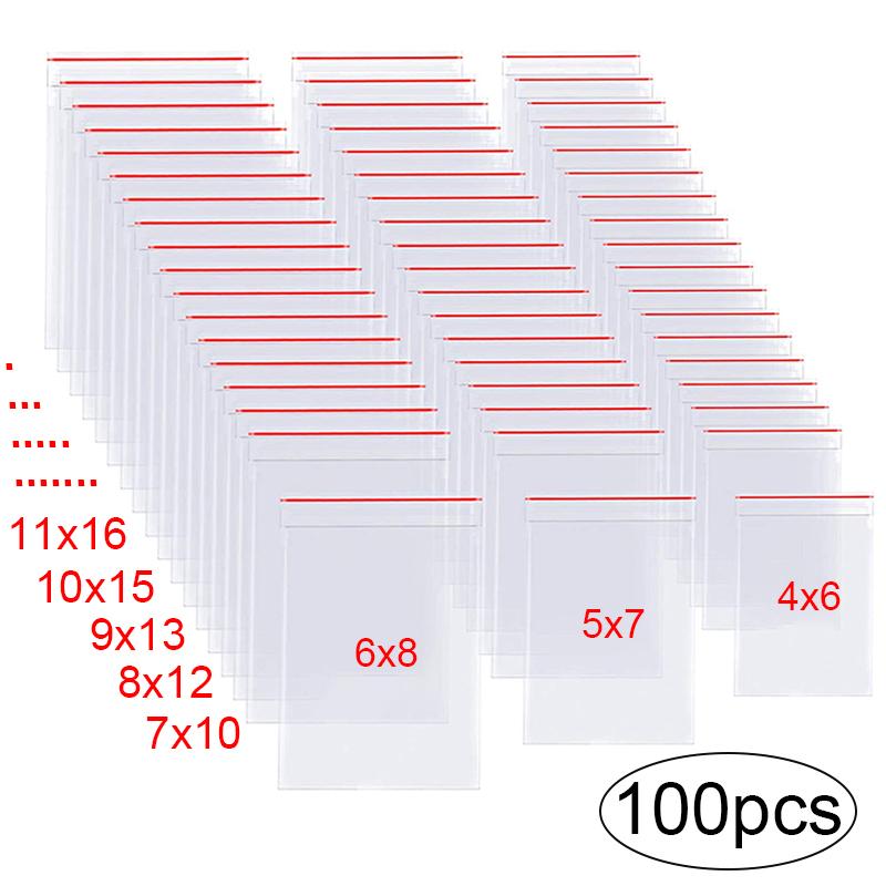 100pcs Transparent Plastic Bags Reusable Selaing Zip Bag PE Thicken Sealed Storage Bag Food Jewelry Packing Organizer Pouch