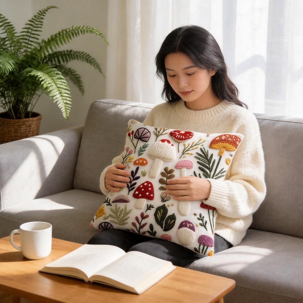 Federa Cuscino Peluche Animale Fungo per Decorazione Soggiorno Lounge