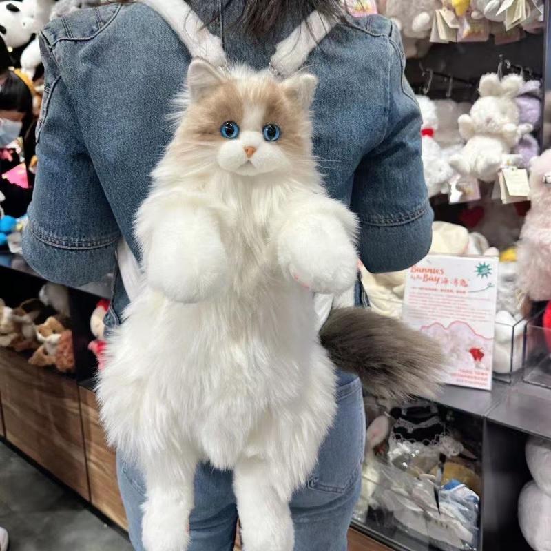 Cute Simulated Cat Designer Backpack Women Kawaii Soft Plush Trendy Backpack Purse For Woman School Bag Gift For Girls