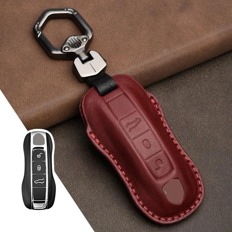 Interior Mouldings 1Pcs Genuine Leather Car Remote Key Fob Case Key cover for Porsche Panamera 2017-2021 Cayenne 2018 2019 2020