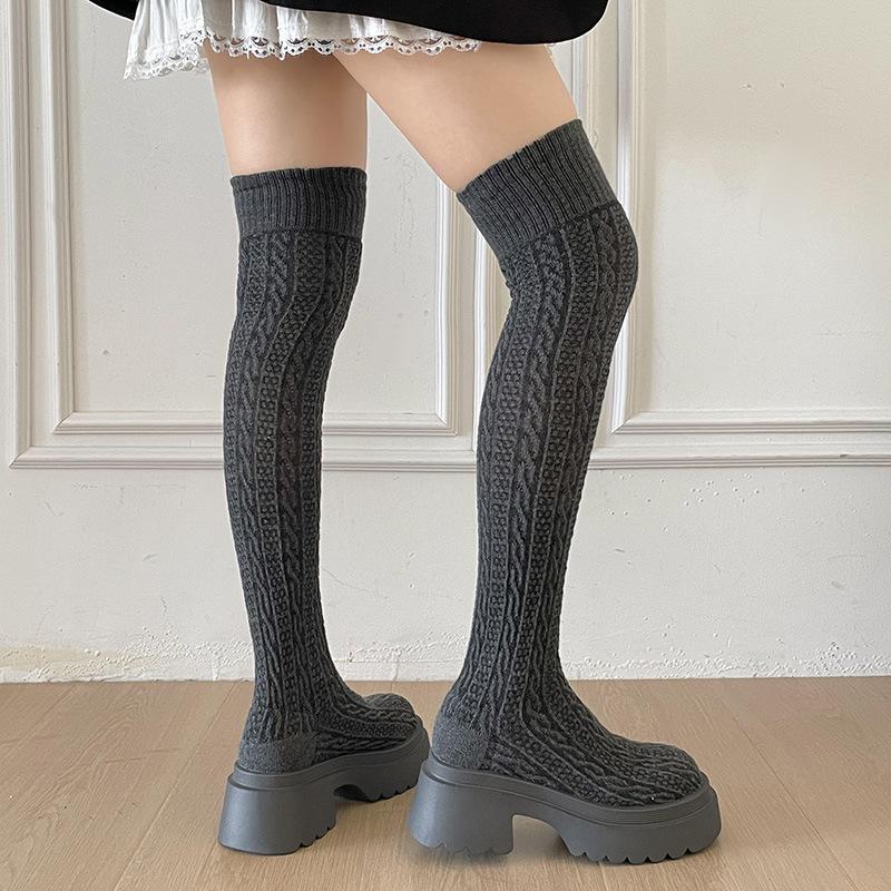 Autumn and winter knee high heel knitted sleeve boots women's socks fashion boots new high elasticity thin thick heel versatile