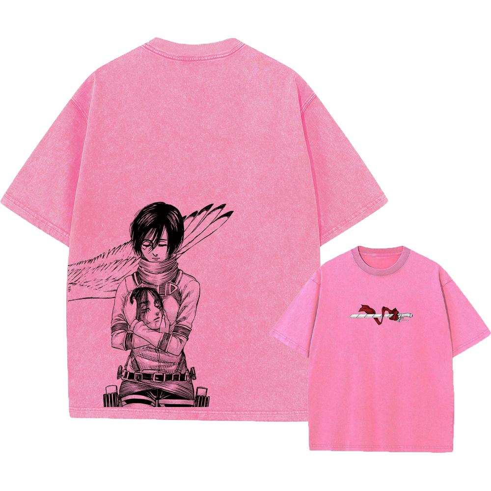 Anime Attack On Titan Acid T Shirts Casual Vintage Washed Shingeki No Kyojin Tee Short Sleeve Manga Gothic Tops Summer