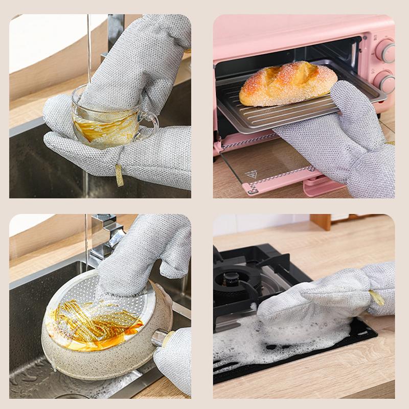 1/2 ks Domácí úklidové rukavice s kuličkou z ocelového drátu, Rukavice na mytí nádobí, Kuchyňské vodotěsné kartáče, Nádoby na olej, Čisticí nástroje
