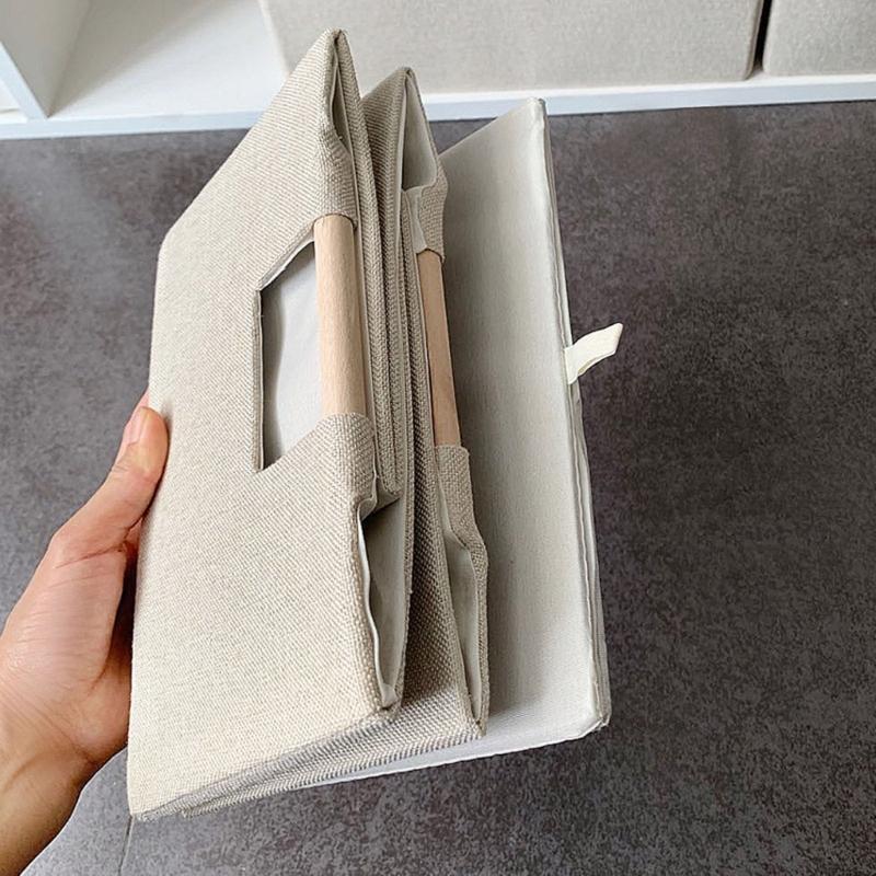 Sturdy Fabric Storage Bin With Reinforced Bottom Wooden Handles for Bedroom Office