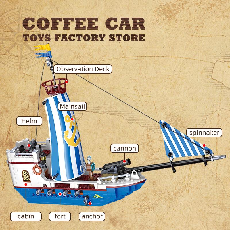 Non-Toxic New Pirate Ship Building Blocks Sets Creative Sailing Boat Moc Bricks Model Stem Educational Toys For Kids Children Adult Gifts Diy