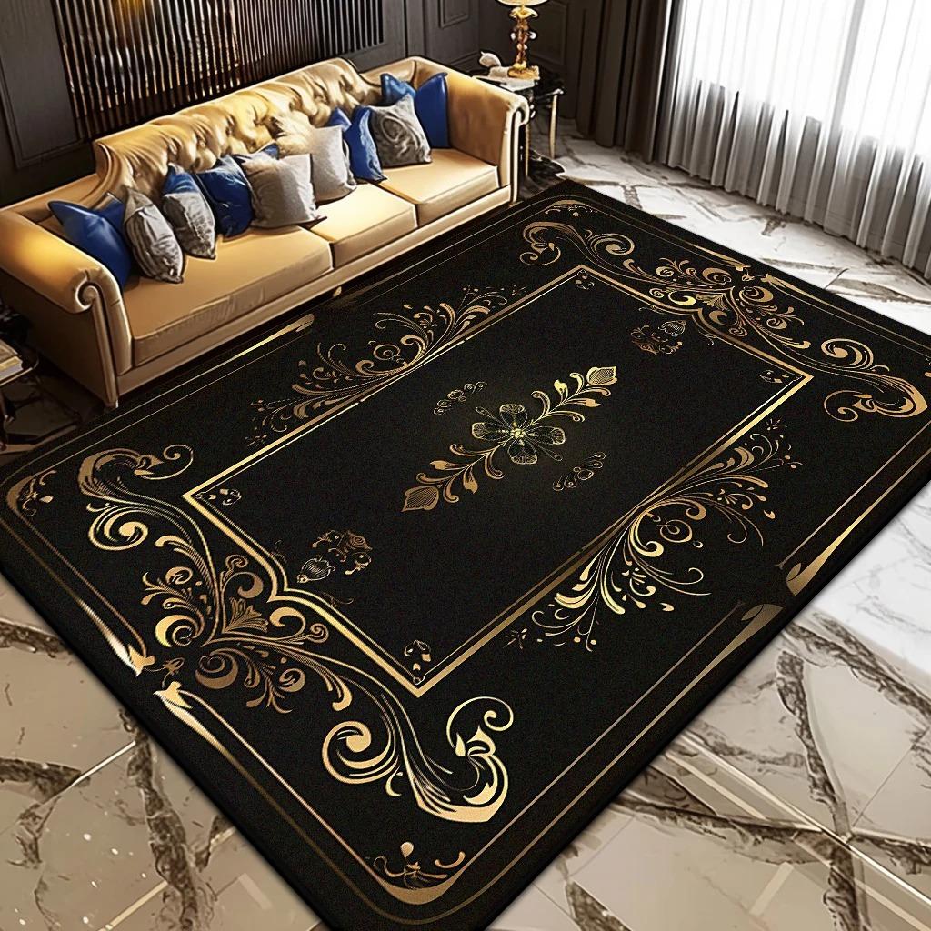 Black Gold Luxury Rug for High-Grade Living Room, Bedroom and Office Coffee Table Non-Slip Decor
