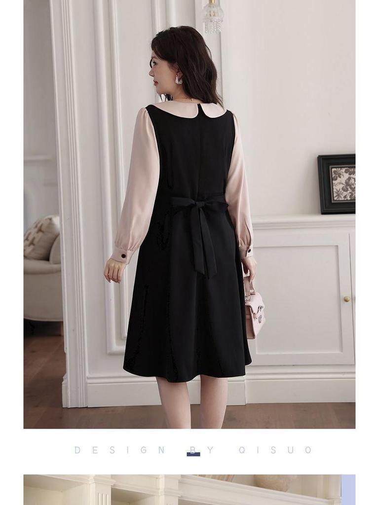 Autumn/Winter Plus Size French Elegant Doll Collar Long Sleeve Two-Piece Slimming Dress for Women