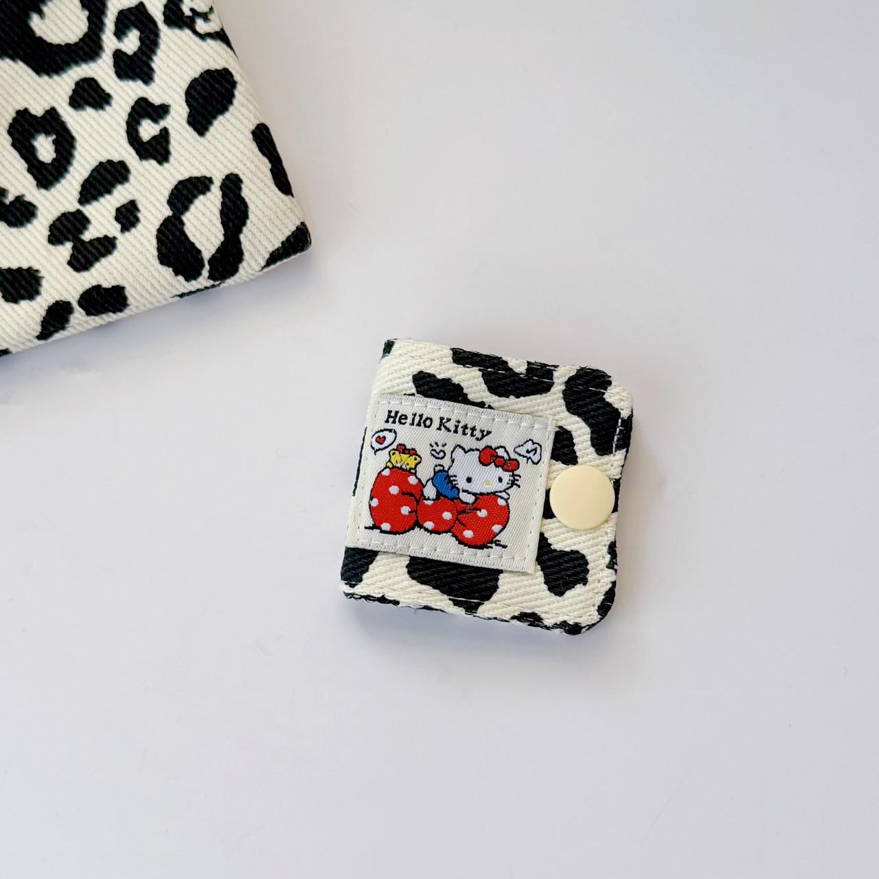 

##Sanrio Hello Kitty Leopard Print Denim Fabric Data Cable Storage Clip Charging Cable Storage Bag Brush Storage Gifts for Girl