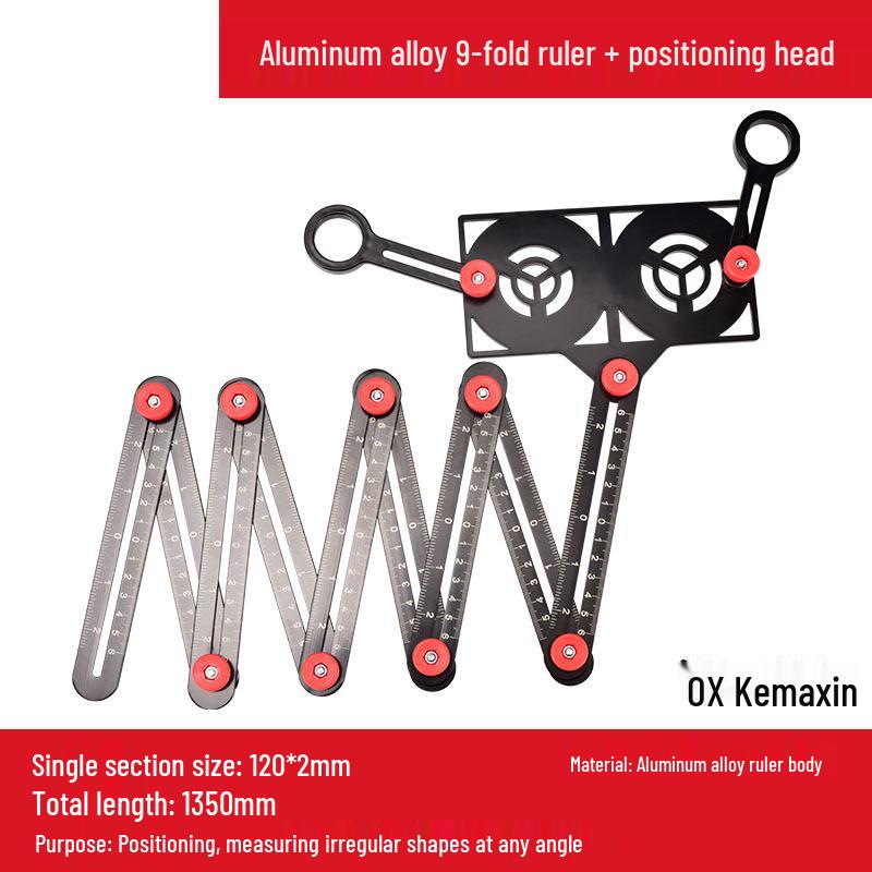 Aluminum Alloy Six-Fold Multifunctional Woodworking and Tile Measuring Ruler with Universal Locator