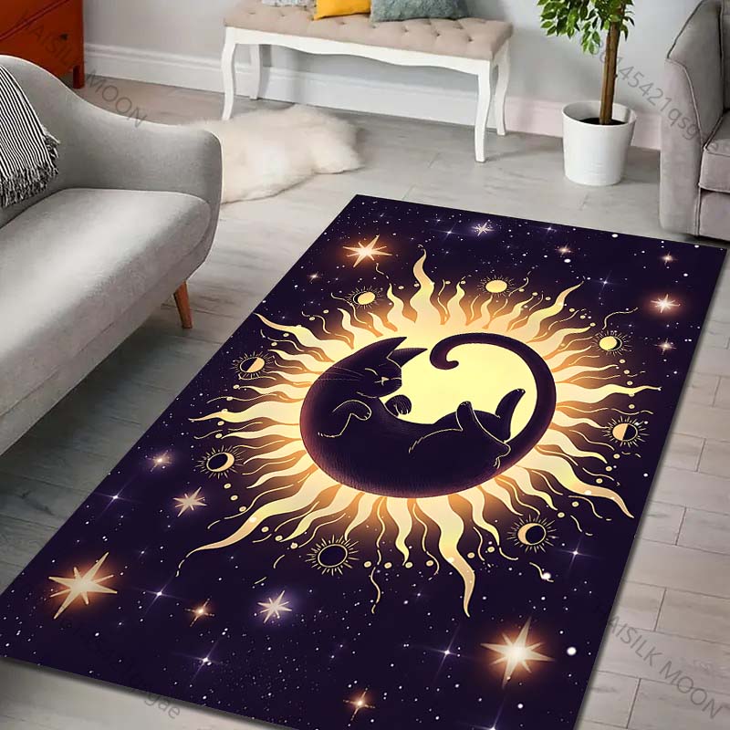 

Multiple sizes Cat surrounded by sun stars Print Carpet Rug for Living Room Bedroom Sofa Doormat Home Decor Non-slip Floor Mat 40cm x 60cm