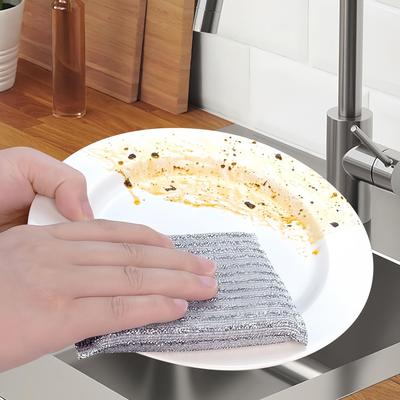 Wire Dishwashing Rag 4 Pieces Absorbent Scrubbers Reusable No Scratch Wire Dishcloth For Restaurant Home Kitchen Stove Pan Pot