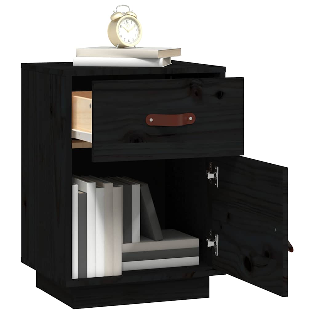 Nightstand Black 40x34x55 cm Solid Pine Wood