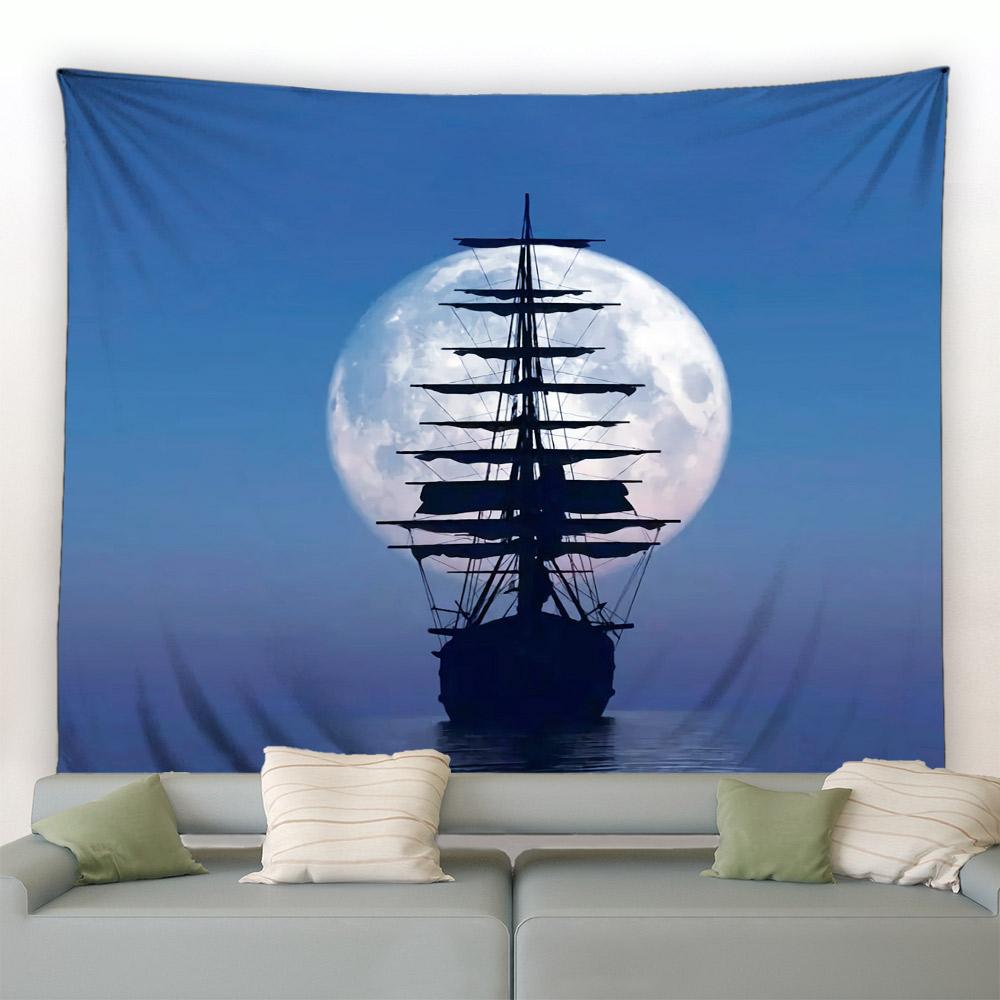 Hav Landskap Øy Kokosnøtt Tree Strand Seilbåtteppe Hjemdekorasjon Soverom Stue Barnerom Tapet