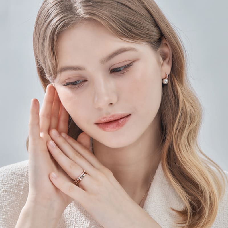 ELLE Jewelry White Point Layered Ring 2-Piece Set ELBRWR142