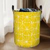 1pc Laundry Basket, Yellow Geometric Line Printed Storage Basket | Polyester Material, Foldable Space-Saving Design, Very Suitable for Storing Clothes