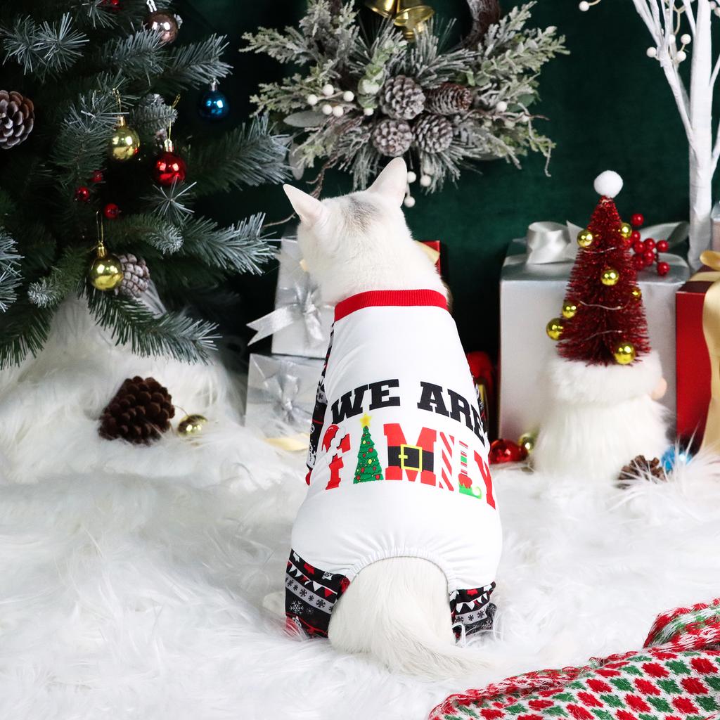 Christmas Dog Pajamas Classical Design Soft Dog Clothes with WE ARE FAMLY Jumpsuit Dog Costumes for Small Medium Puppy Dog Cat W
