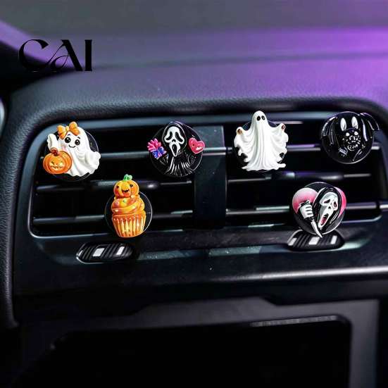 Halloween Car Air Freshener Vent Clips 6 Pcs Clips, Cute Pumpkin Ghost Grim Reaper Bat Seasonal Ornaments Charm, Automotive Conditioning Outlet