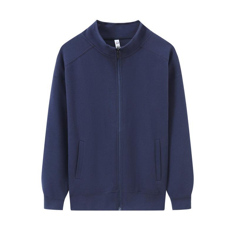 350g Unisex Stand Collar Zipper Sweatshirt - Thin, Solid Color, Drop Shoulder with Custom Logo Print for Spring & Autumn