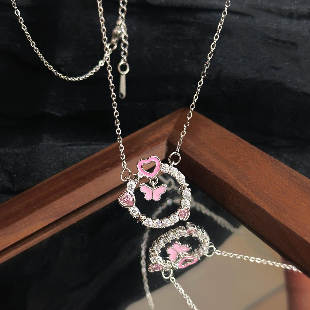 Explosive Seiko Butterfly Rabbit Planet Round Diamond Pendant Necklace Niche Simple Design Clavicle Chain