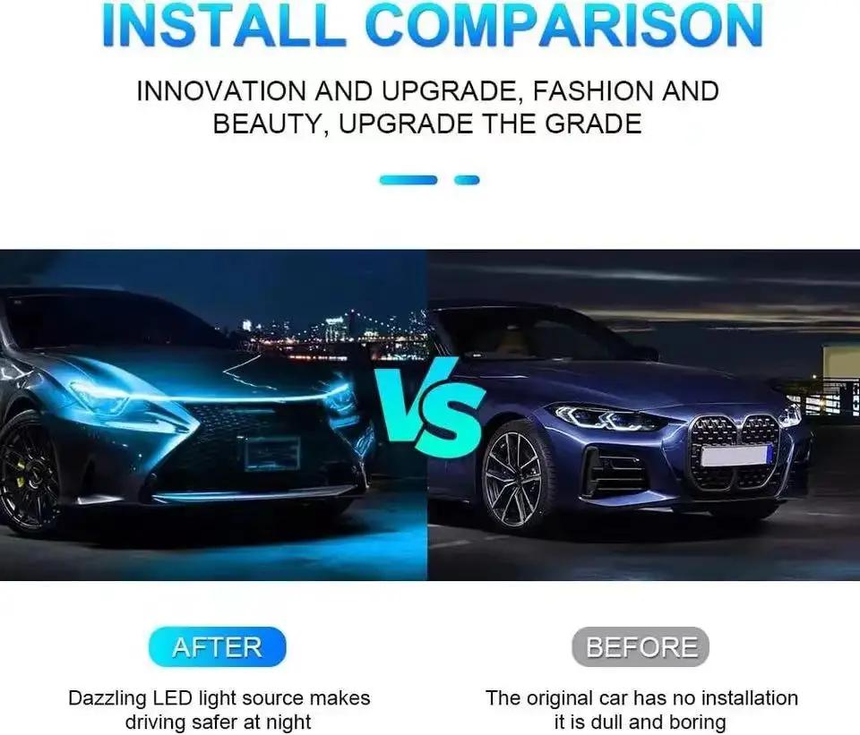 1PCS Dynamic Meteor Led Car Hood Lights Strip Universal Engine Hood Guide Decorative Light Bar Auto Headlights Car Running Light