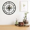Kompas Mapa kierunkowa Ekskluzywny cichy zegar ścienny Nautyczny Czarna róża wiatrów Wystrój domu Podróżnik Projekt wnętrz Retro ścienny zegarek