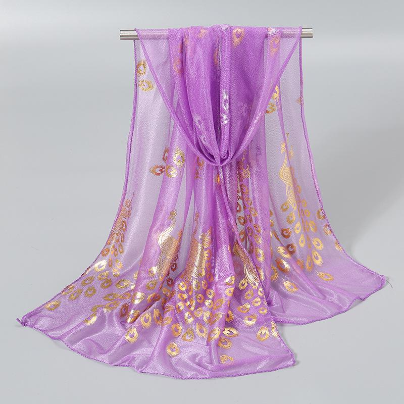 Elegant Peacock & Phoenix Feather Print Scarf – Lightweight, Comfortable, and Stylish Women's Travel Accessory Shawl