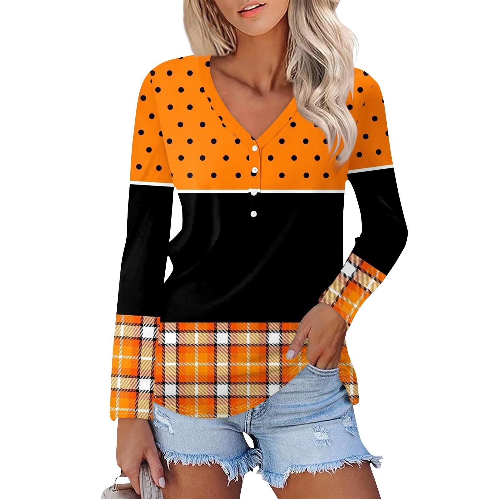 

Женская повседневная модная сексуальная удобная футболка с длинным рукавом и V-образным вырезом на пуговицах на Хэллоуин M